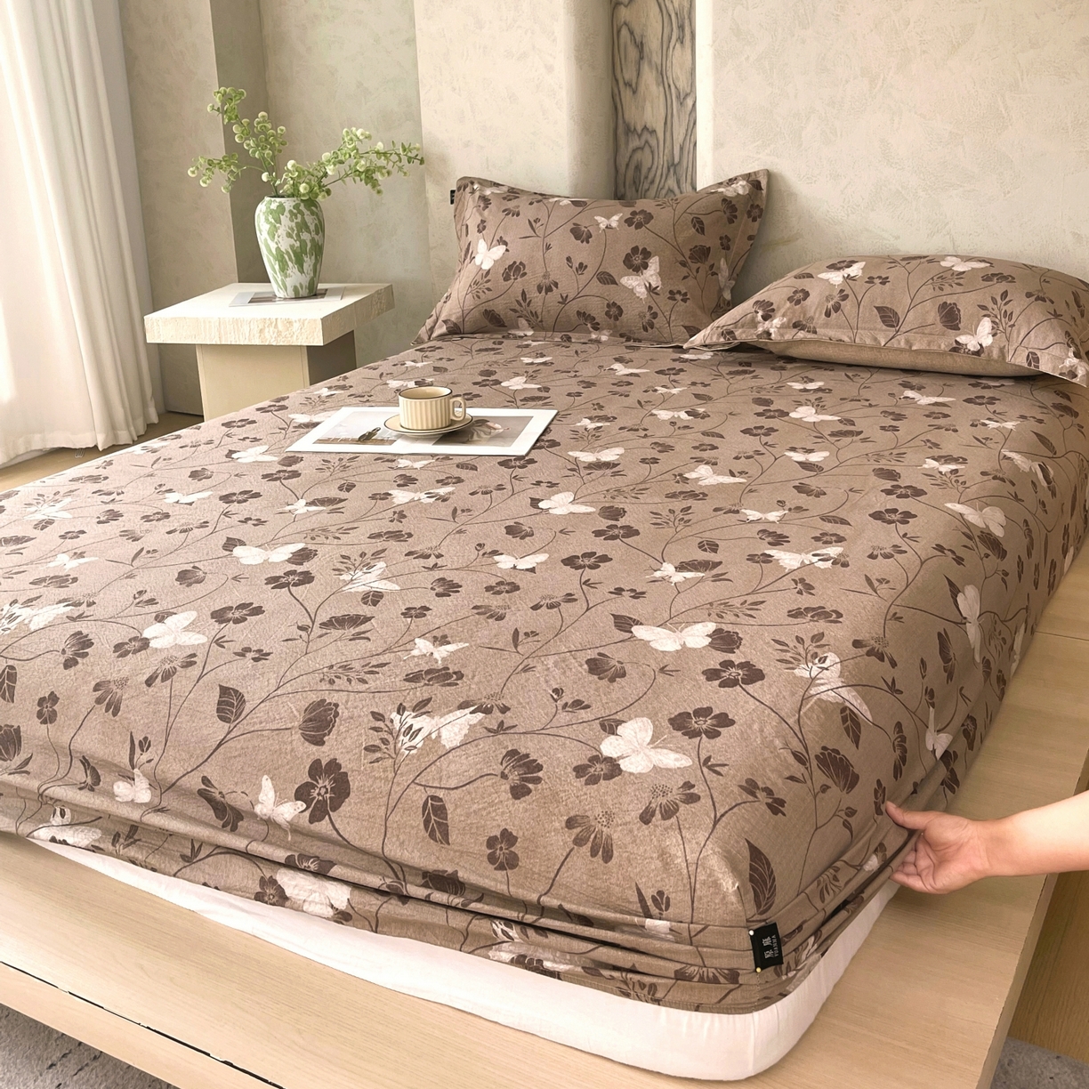 91家纺网 家纺一手货源 找家纺 梵克保罗 2025秋冬新款10A抗菌原麻床笠套件跨境外贸 秋风落叶