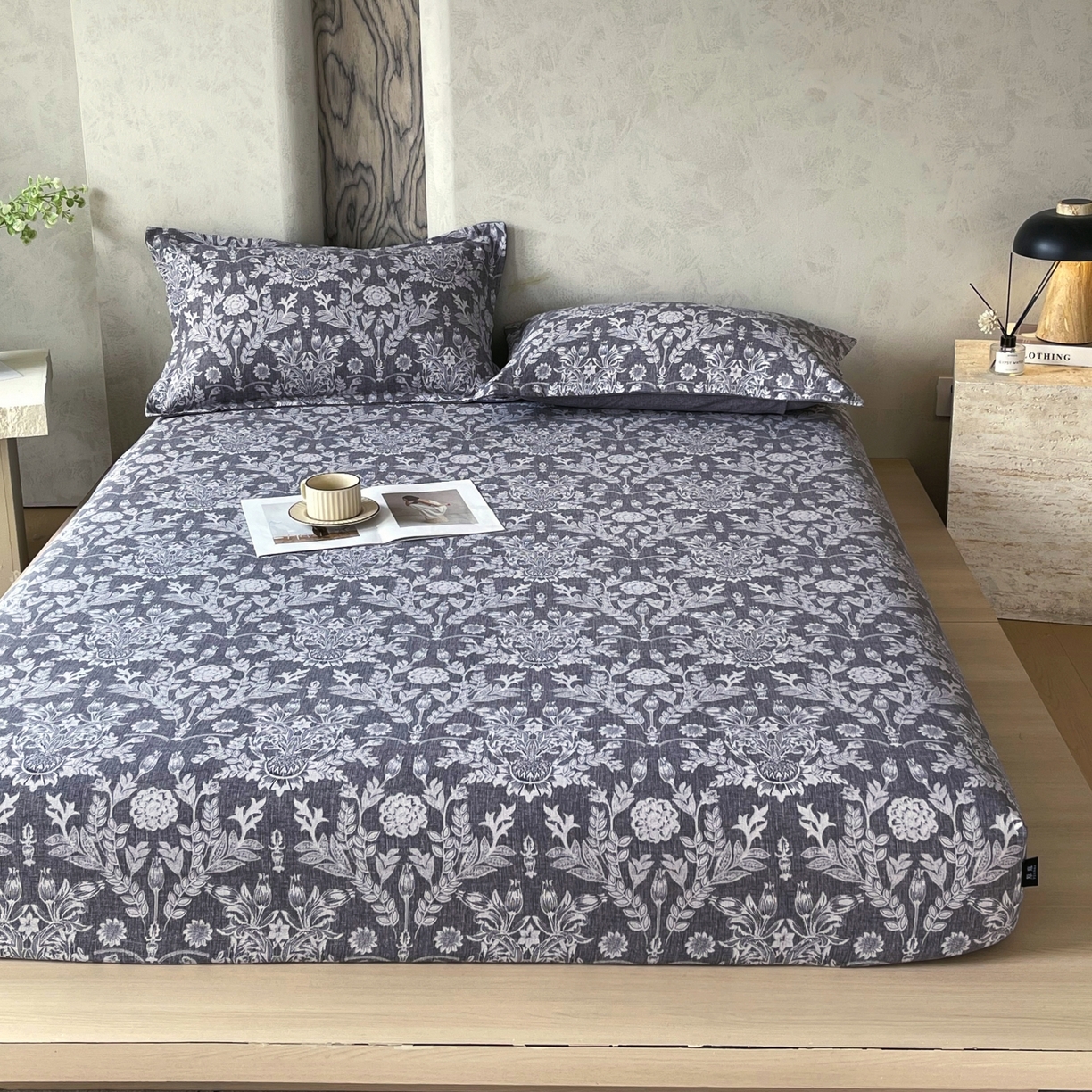 91家纺网 家纺一手货源 找家纺 梵克保罗 2025秋冬新款10A抗菌原麻床笠套件跨境外贸 人间草木