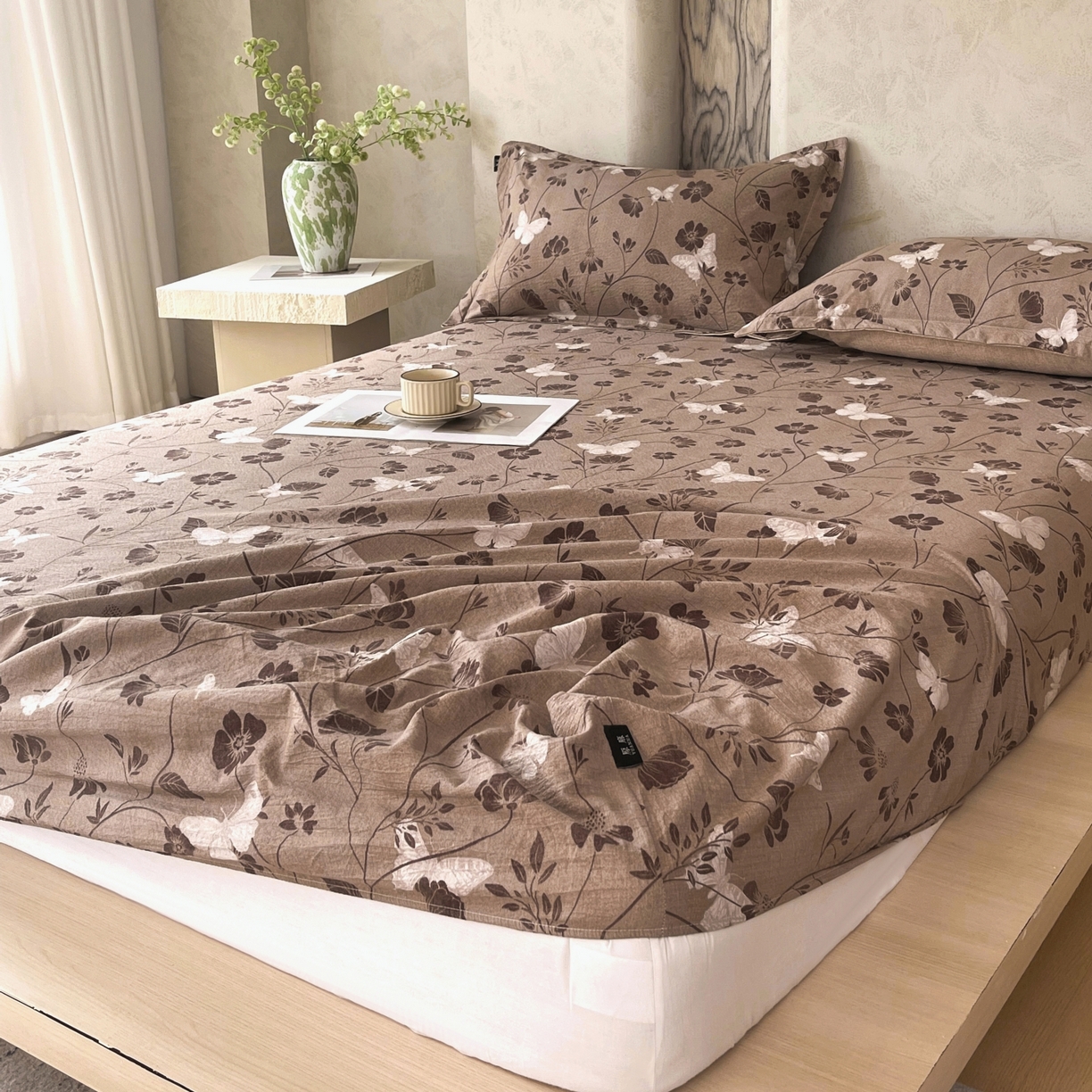 91家纺网 家纺一手货源 找家纺 梵克保罗 2025秋冬新款10A抗菌原麻床笠套件跨境外贸 秋风落叶