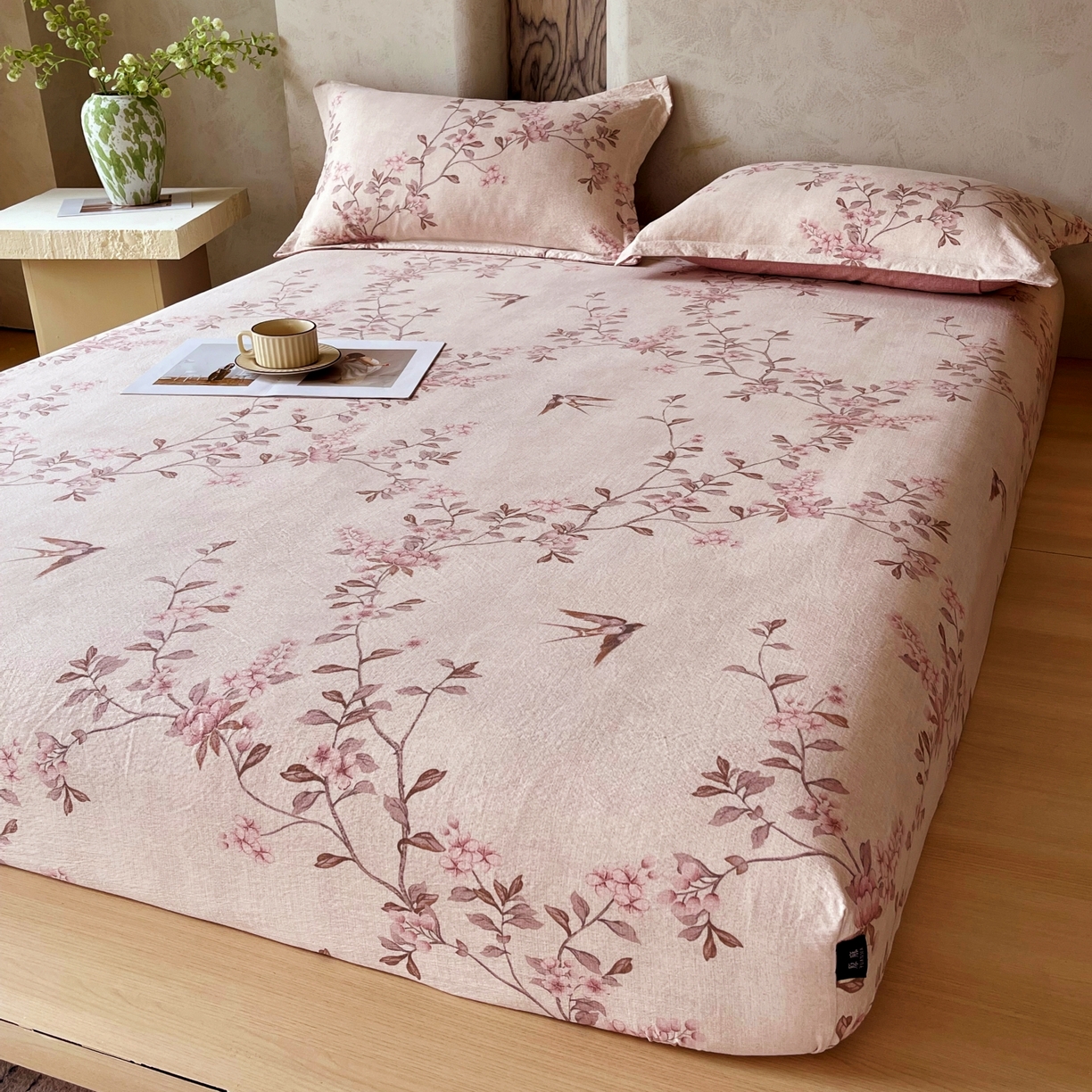 91家纺网 家纺一手货源 找家纺 梵克保罗 2025秋冬新款10A抗菌原麻床笠套件跨境外贸 雁南飞