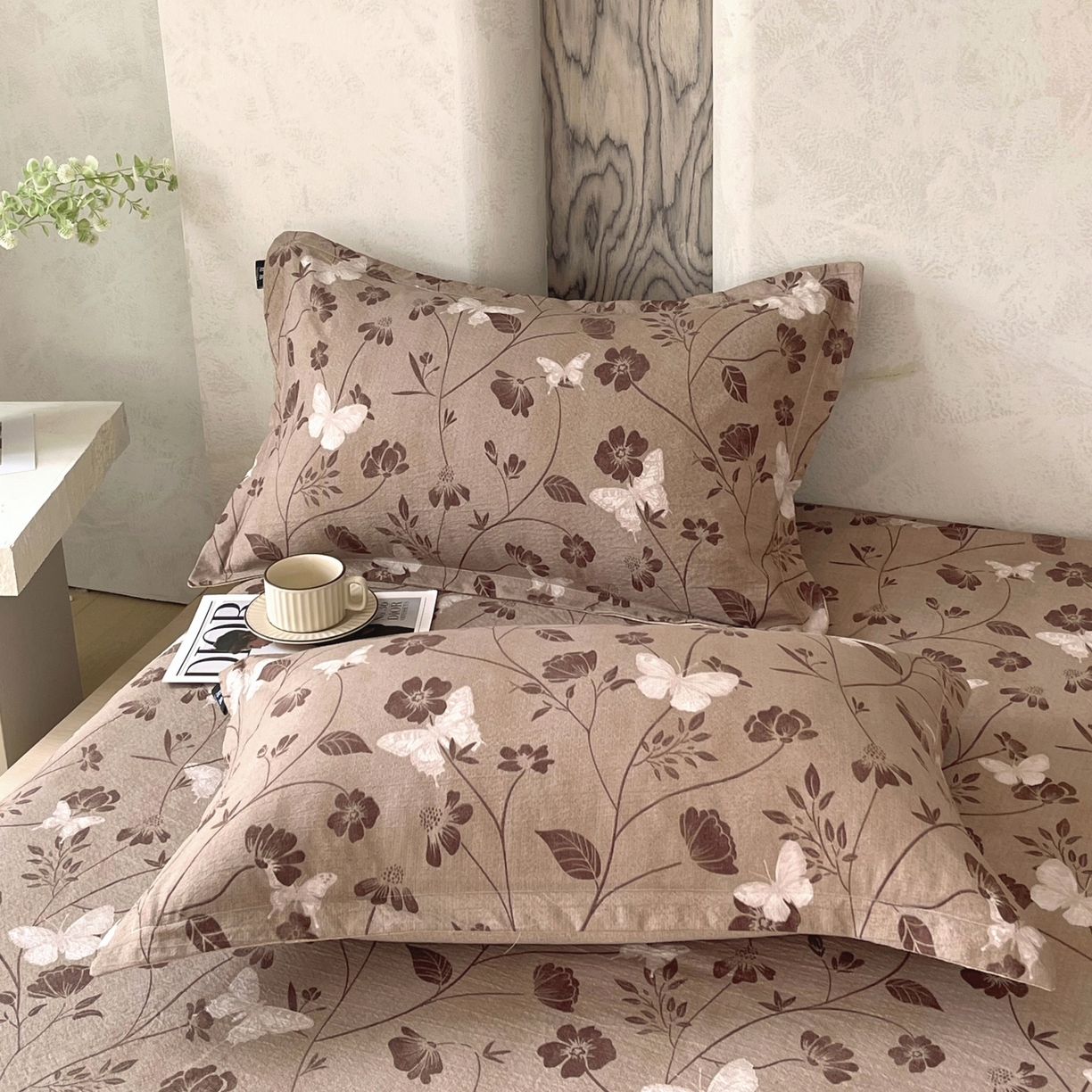 91家纺网 家纺一手货源 找家纺 梵克保罗 2025秋冬新款10A抗菌原麻床笠套件跨境外贸 秋风落叶