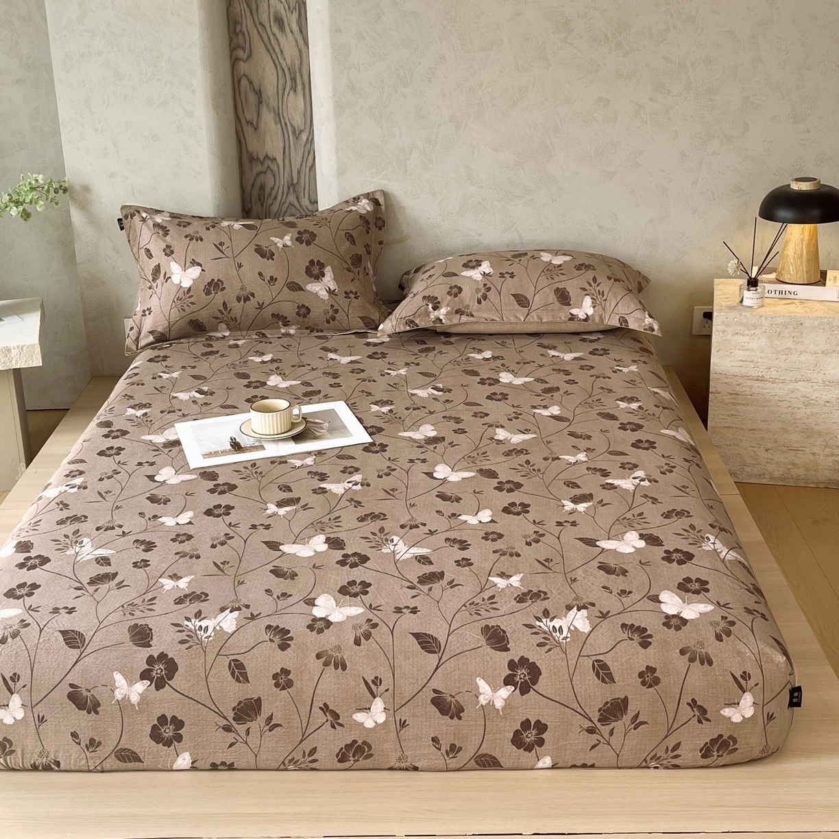 91家纺网 家纺一手货源 找家纺 梵克保罗 2025秋冬新款10A抗菌原麻床笠套件跨境外贸 秋风落叶