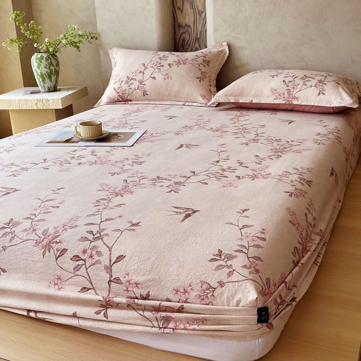 91家纺网 家纺一手货源 找家纺 梵克保罗 2025秋冬新款10A抗菌原麻床笠套件跨境外贸 雁南飞