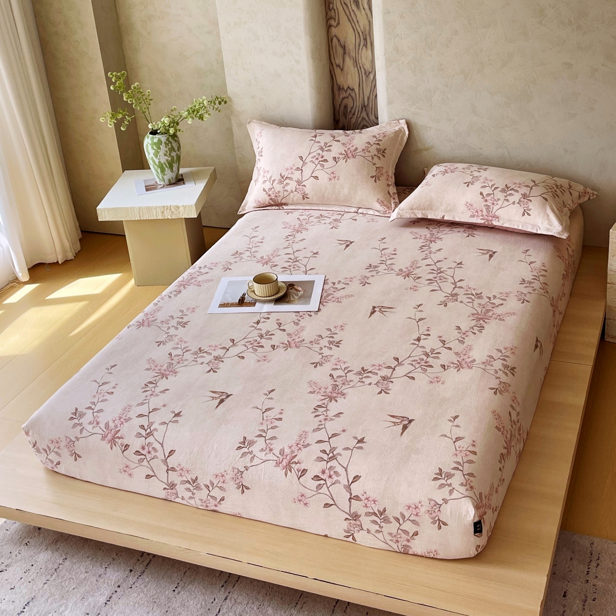 91家纺网 家纺一手货源 找家纺 梵克保罗 2025秋冬新款10A抗菌原麻床笠套件跨境外贸 雁南飞