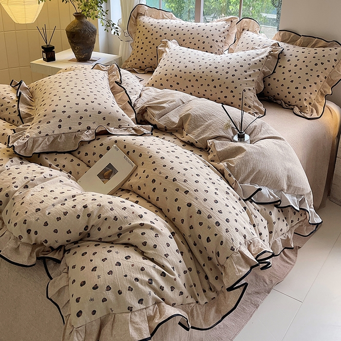 91家纺网 家纺一手货源 找家纺 梵克保罗 2025秋冬新品10A抗菌原麻荷叶边床单款三件套四件套 精致豹纹