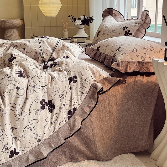 91家纺网 家纺一手货源 找家纺 （总）梵克保罗 2025秋冬新品10A抗菌原麻荷叶边床单款三件套四件套