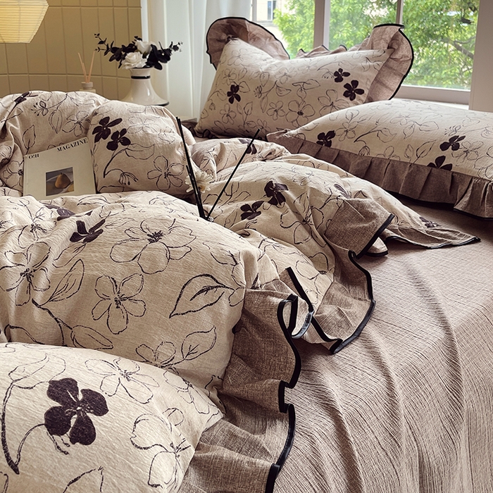 91家纺网 家纺一手货源 找家纺 （总）梵克保罗 2025秋冬新品10A抗菌原麻荷叶边床单款三件套四件套