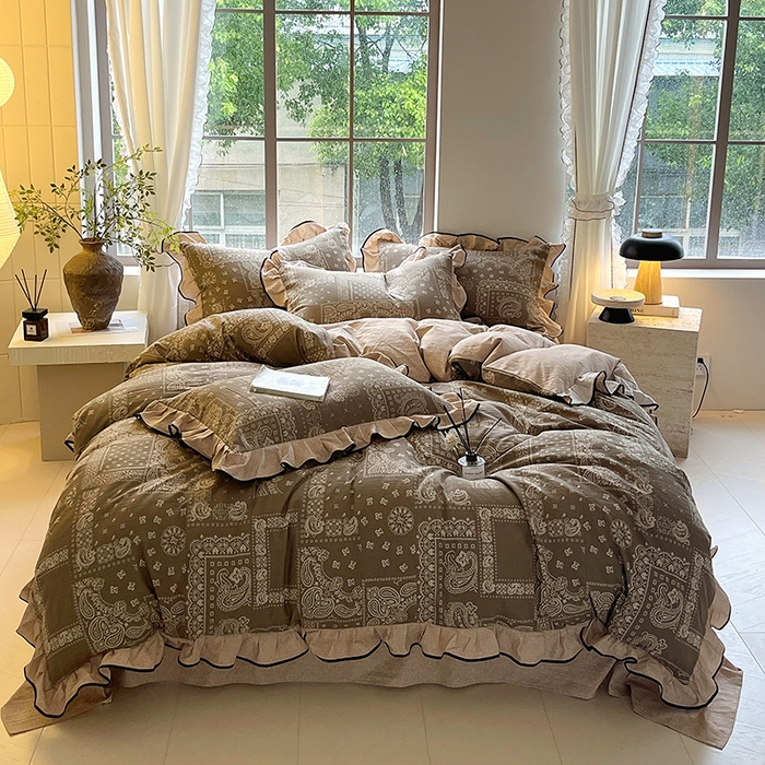 91家纺网 家纺一手货源 找家纺 （总）梵克保罗 2025秋冬新品10A抗菌原麻荷叶边床单款三件套四件套