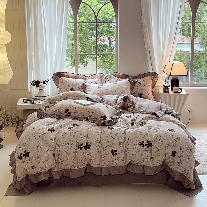 91家纺网 家纺一手货源 找家纺 （总）梵克保罗 2025秋冬新品10A抗菌原麻荷叶边床单款三件套四件套