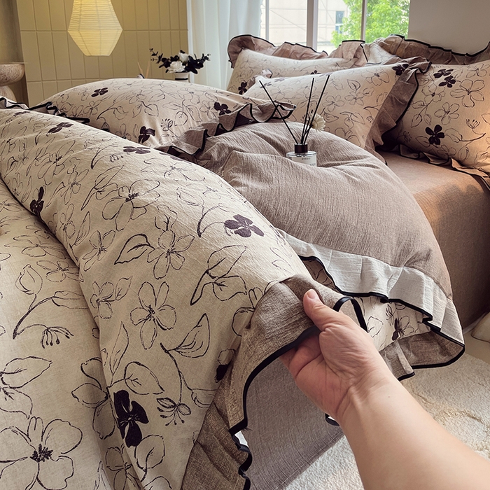 91家纺网 家纺一手货源 找家纺 （总）梵克保罗 2025秋冬新品10A抗菌原麻荷叶边床单款三件套四件套