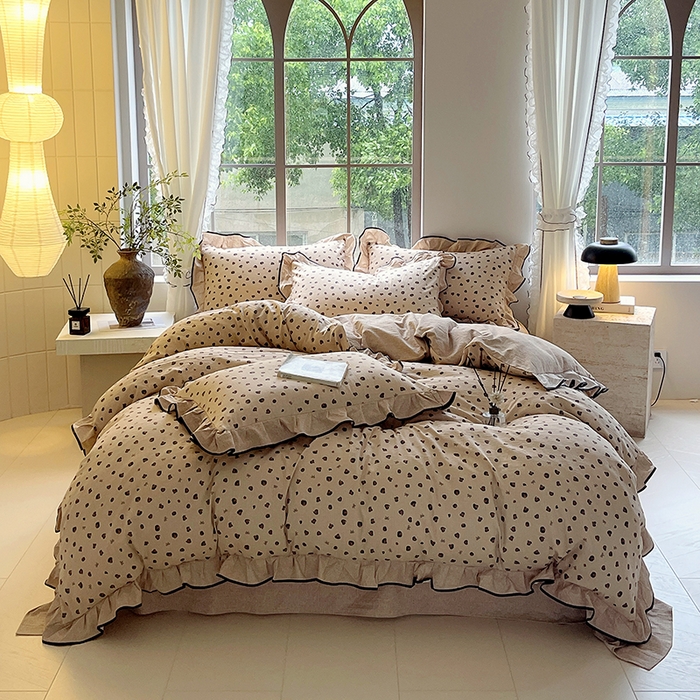 梵克保罗 2025秋冬新品10A抗菌原麻荷叶边床单款三件套四件套 精致豹纹