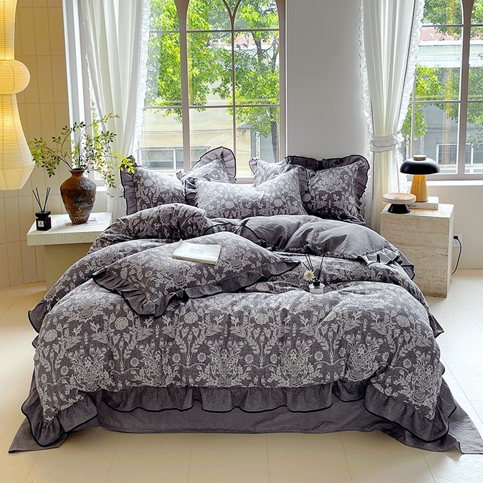 91家纺网 家纺一手货源 找家纺 （总）梵克保罗 2025秋冬新品10A抗菌原麻荷叶边床单款三件套四件套