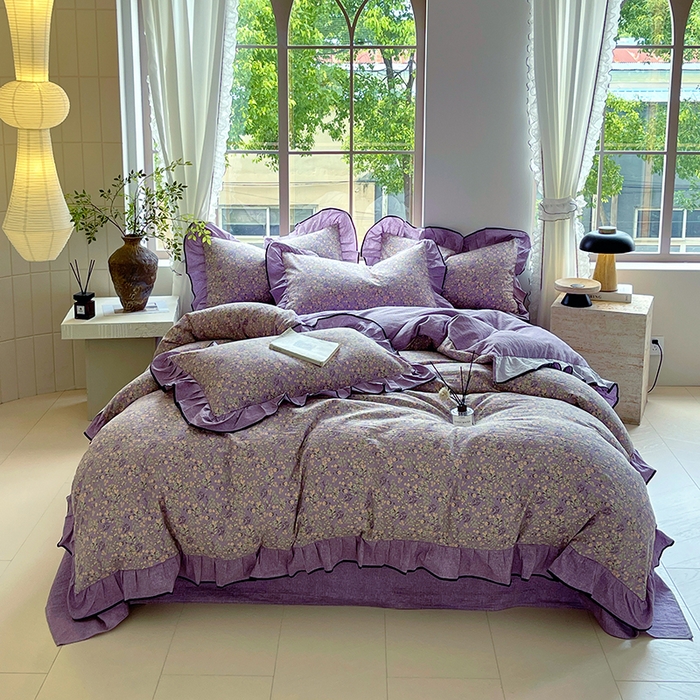 91家纺网 家纺一手货源 找家纺 （总）梵克保罗 2025秋冬新品10A抗菌原麻荷叶边床单款三件套四件套