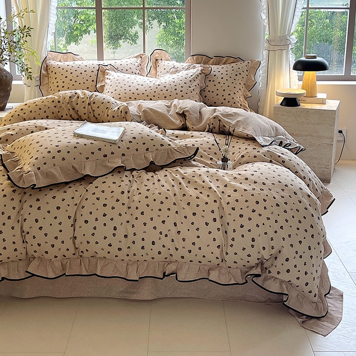 91家纺网 家纺一手货源 找家纺 梵克保罗 2025秋冬新品10A抗菌原麻荷叶边床单款三件套四件套 精致豹纹