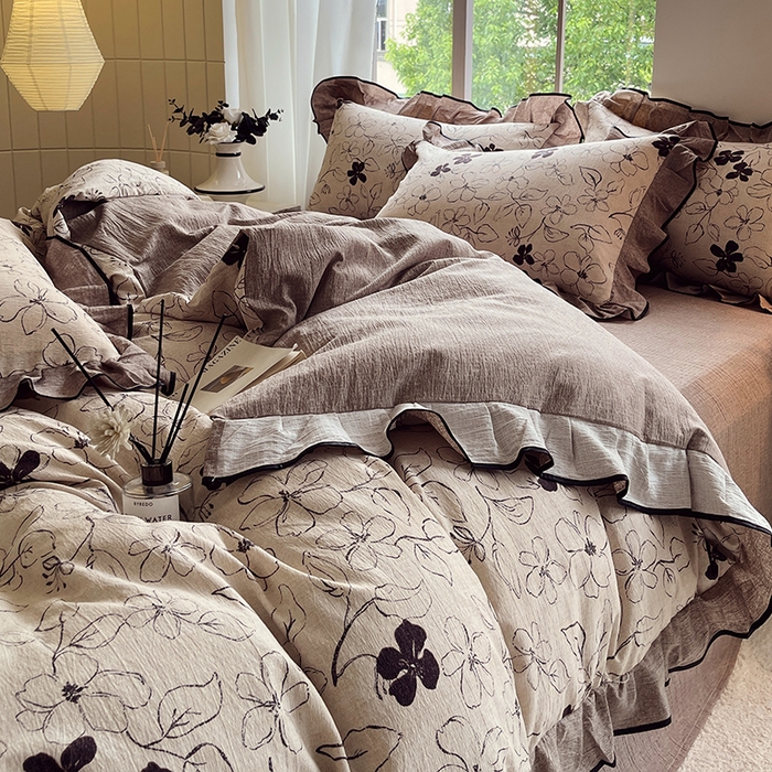 91家纺网 家纺一手货源 找家纺 （总）梵克保罗 2025秋冬新品10A抗菌原麻荷叶边床单款三件套四件套