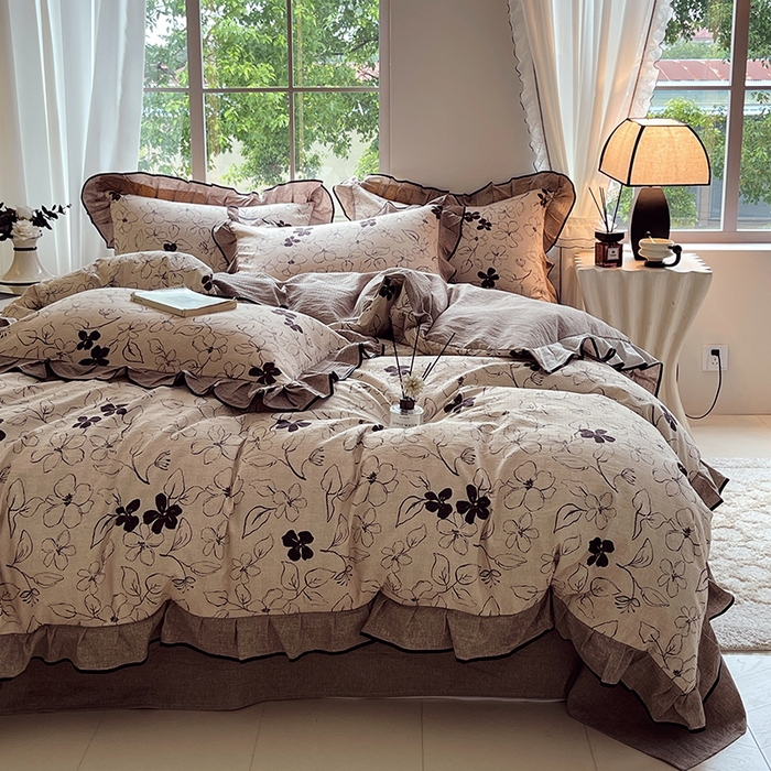 91家纺网 家纺一手货源 找家纺 （总）梵克保罗 2025秋冬新品10A抗菌原麻荷叶边床单款三件套四件套