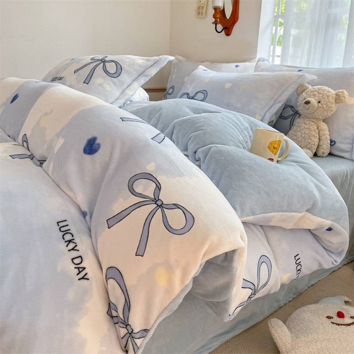 寻米 2025新款高克重加厚保暖牛奶绒四件套-第二批 梦幻蝴蝶结