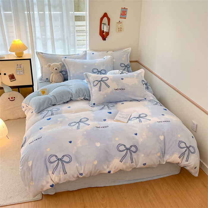 91家纺网 家纺一手货源 找家纺 寻米 2025新款高克重加厚保暖牛奶绒四件套-第二批 梦幻蝴蝶结