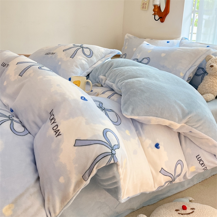 91家纺网 家纺一手货源 找家纺 寻米 2025新款高克重加厚保暖牛奶绒四件套-第二批 梦幻蝴蝶结