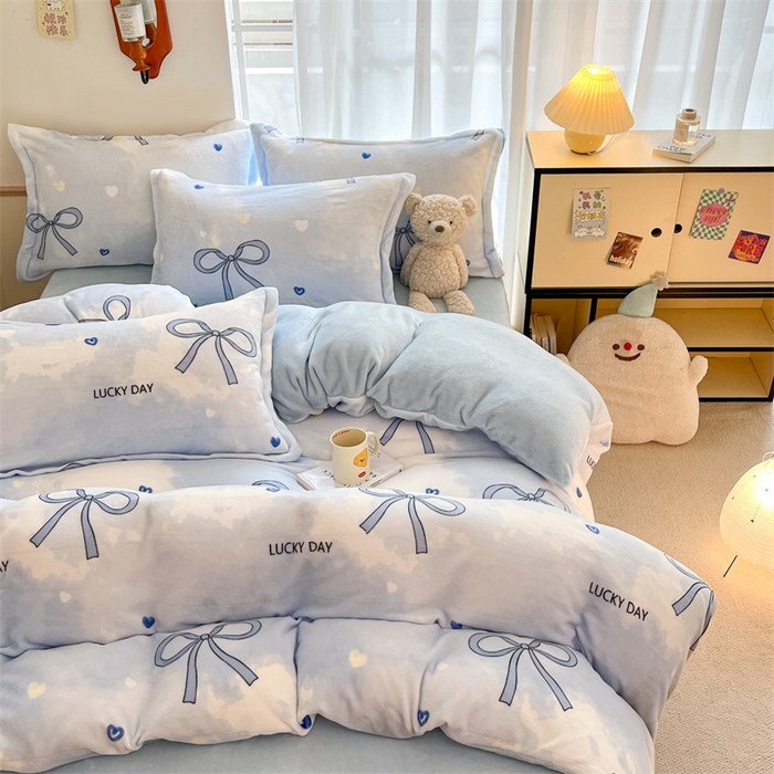 91家纺网 家纺一手货源 找家纺 寻米 2025新款高克重加厚保暖牛奶绒四件套-第二批 梦幻蝴蝶结