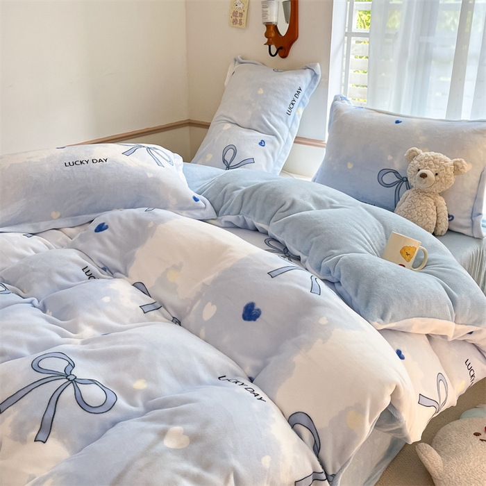 91家纺网 家纺一手货源 找家纺 寻米 2025新款高克重加厚保暖牛奶绒四件套-第二批 梦幻蝴蝶结