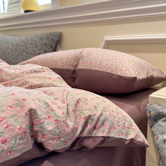 91家纺网 家纺一手货源 找家纺 爱彼家纺 2025新款中古风亚麻水洗棉四件套-玫瑰系列-纽扣款 玫瑰-暖熙之境