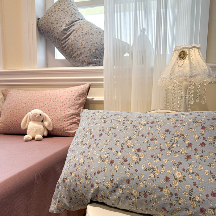 91家纺网 家纺一手货源 找家纺 爱彼家纺 2025新款中古风亚麻水洗棉四件套-玫瑰系列-纽扣款 玫瑰-碎花漫语