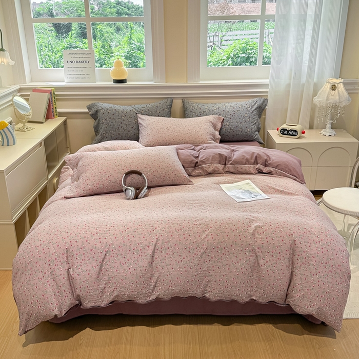 91家纺网 家纺一手货源 找家纺 爱彼家纺 2025新款中古风亚麻水洗棉四件套-玫瑰系列-纽扣款 玫瑰-暖熙之境