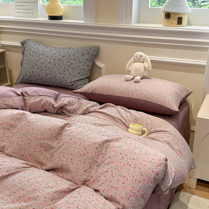 91家纺网 家纺一手货源 找家纺 爱彼家纺 2025新款中古风亚麻水洗棉四件套-玫瑰系列-纽扣款 玫瑰-暖熙之境