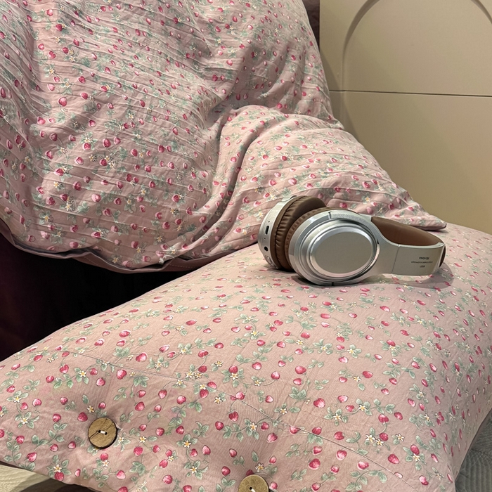 爱彼家纺 2025新款中古风亚麻水洗棉四件套-玫瑰系列-纽扣款 玫瑰-暖熙之境