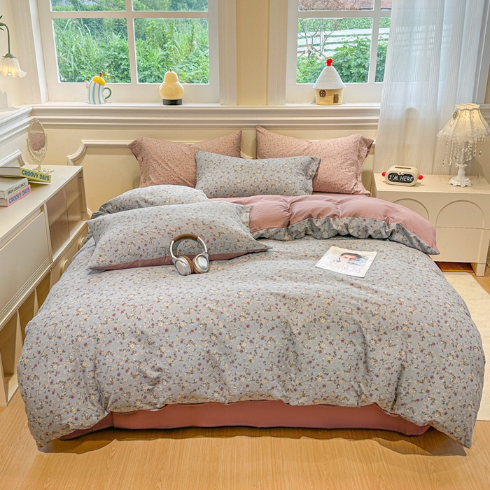 91家纺网 家纺一手货源 找家纺 爱彼家纺 2025新款中古风亚麻水洗棉四件套-玫瑰系列-纽扣款 玫瑰-碎花漫语