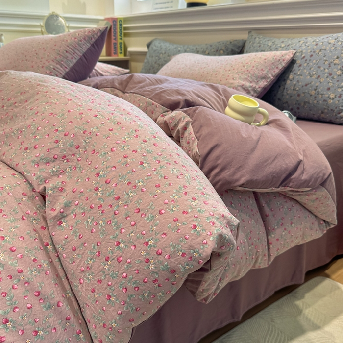 91家纺网 家纺一手货源 找家纺 爱彼家纺 2025新款中古风亚麻水洗棉四件套-玫瑰系列-纽扣款 玫瑰-暖熙之境