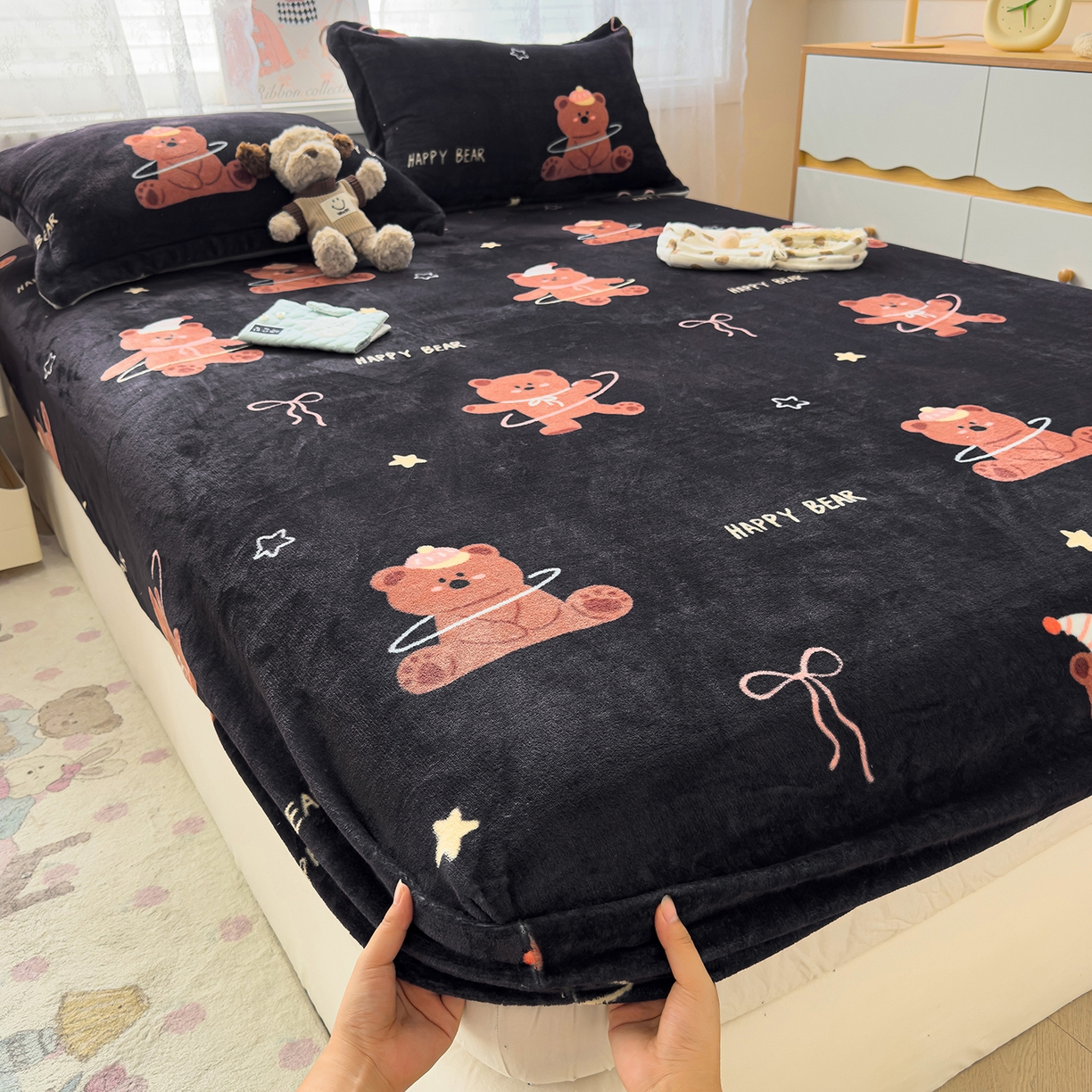 久云居 2025新款高克重牛奶绒床笠 小熊星梦