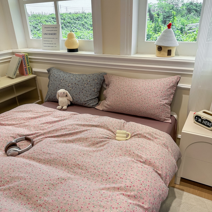 91家纺网 家纺一手货源 找家纺 爱彼家纺 2025新款中古风亚麻水洗棉四件套-玫瑰系列-纽扣款 玫瑰-暖熙之境