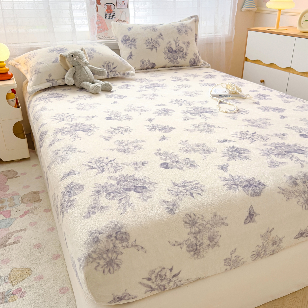 91家纺网 家纺一手货源 找家纺 久云居 2025新款高克重牛奶绒床笠 雅致田园