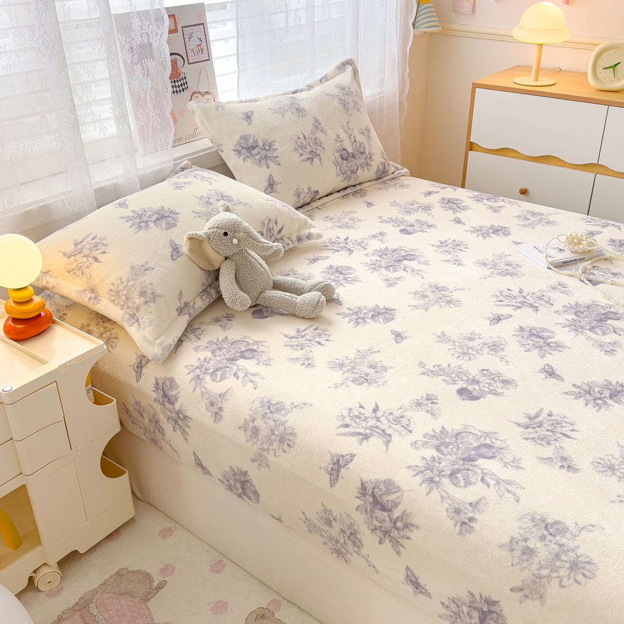 91家纺网 家纺一手货源 找家纺 久云居 2025新款高克重牛奶绒床笠 雅致田园