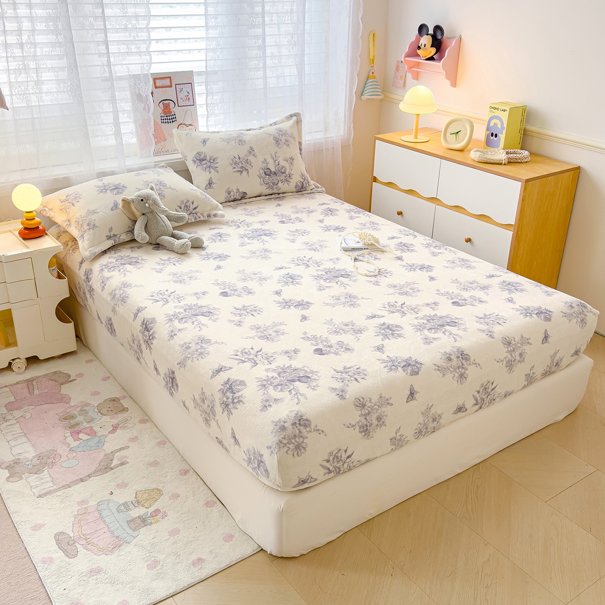 91家纺网 家纺一手货源 找家纺 久云居 2025新款高克重牛奶绒床笠 雅致田园