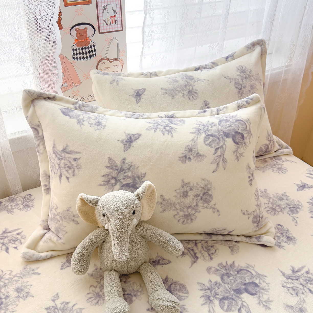 91家纺网 家纺一手货源 找家纺 久云居 2025新款高克重牛奶绒床笠 雅致田园