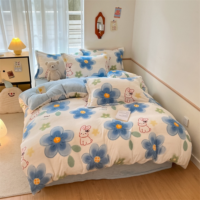 91家纺网 家纺一手货源 找家纺 寻米 2025新款高克重加厚保暖牛奶绒四件套-第二批 绵意小兔