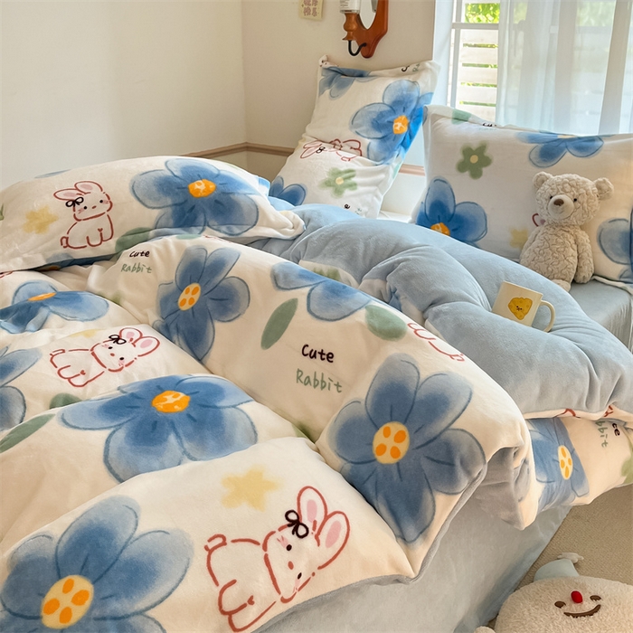 91家纺网 家纺一手货源 找家纺 寻米 2025新款高克重加厚保暖牛奶绒四件套-第二批 绵意小兔