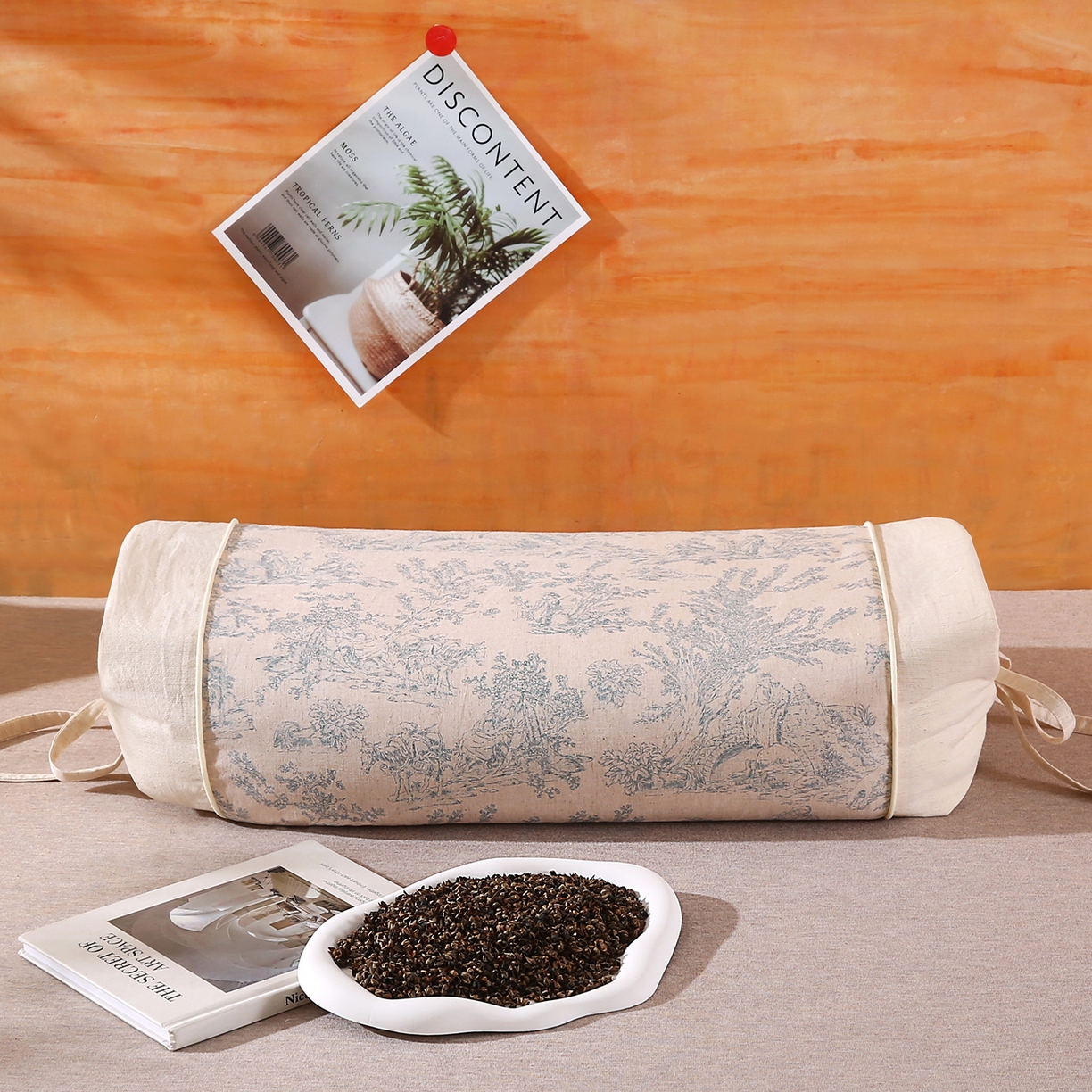 91家纺网 家纺一手货源 找家纺 梵希良品家纺 2025新款枕头护颈椎国潮棉麻系带款纯荞麦壳可拆卸可替换内胆助睡眠枕头枕芯 国风素描-雅兰