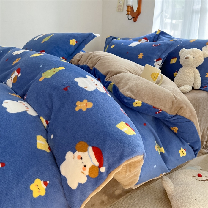 91家纺网 家纺一手货源 找家纺 寻米 2025新款高克重加厚保暖牛奶绒四件套-第二批 圣诞派对