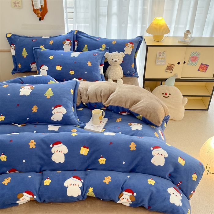 91家纺网 家纺一手货源 找家纺 寻米 2025新款高克重加厚保暖牛奶绒四件套-第二批 圣诞派对