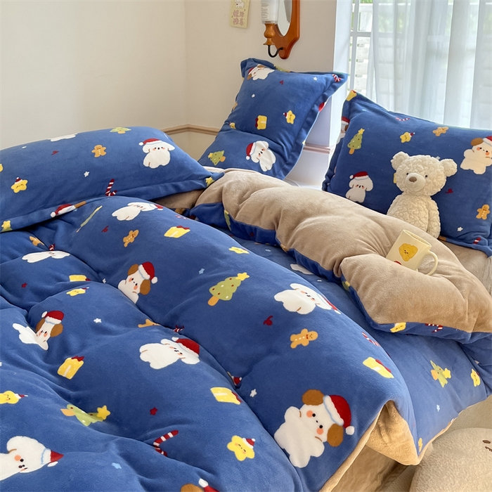 91家纺网 家纺一手货源 找家纺 寻米 2025新款高克重加厚保暖牛奶绒四件套-第二批 圣诞派对