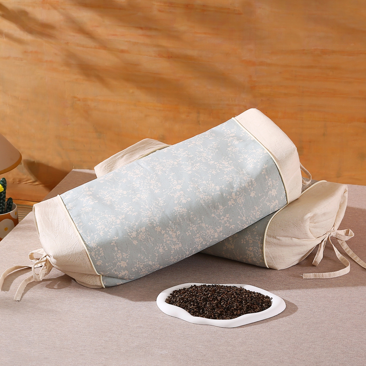 91家纺网 家纺一手货源 找家纺 梵希良品家纺 2025新款枕头护颈椎国潮棉麻系带款纯荞麦壳可拆卸可替换内胆助睡眠枕头枕芯 锦韵-天青色