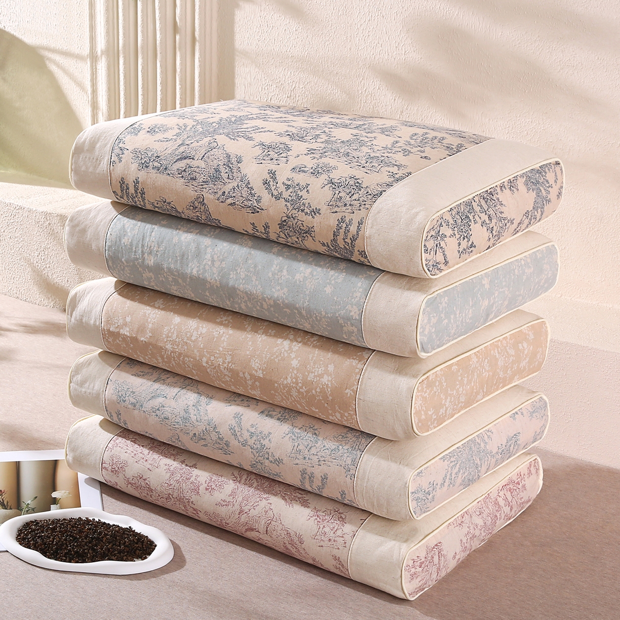 梵希良品家纺 2025新款枕头护颈椎国潮棉麻纯荞麦壳可拆洗可替换内胆助睡眠枕头枕芯 组合图仅做展示不可下单