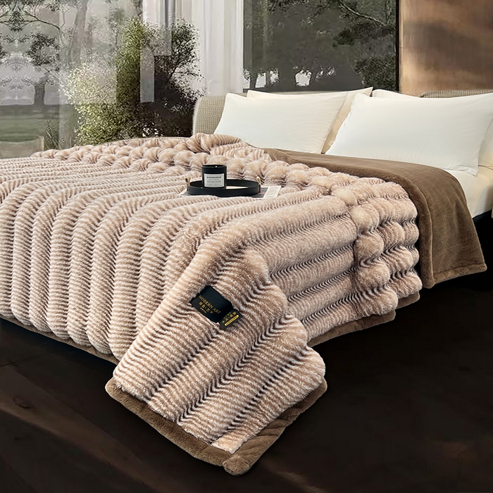 91家纺网 家纺一手货源 找家纺 凯轩毛毯网销专供 2025新款婚庆仿皮草彩波纹艺术毯毛毯毯子-彩波纹 彩波纹-咖啡棕