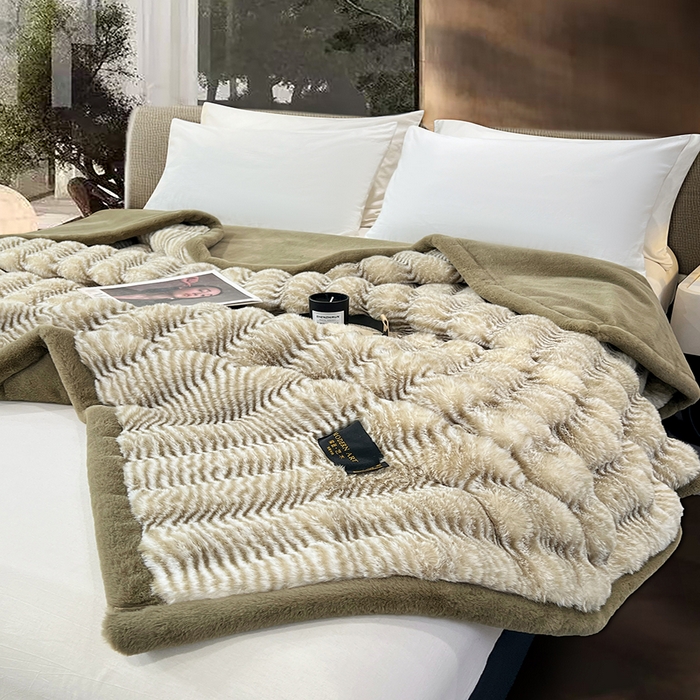 91家纺网 家纺一手货源 找家纺 （总）凯轩毛毯网销专供 2025新款婚庆仿皮草彩波纹艺术毯毛毯毯子-彩波纹