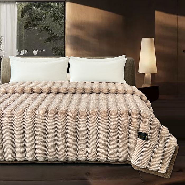 91家纺网 家纺一手货源 找家纺 凯轩毛毯网销专供 2025新款婚庆仿皮草彩波纹艺术毯毛毯毯子-彩波纹 彩波纹-咖啡棕