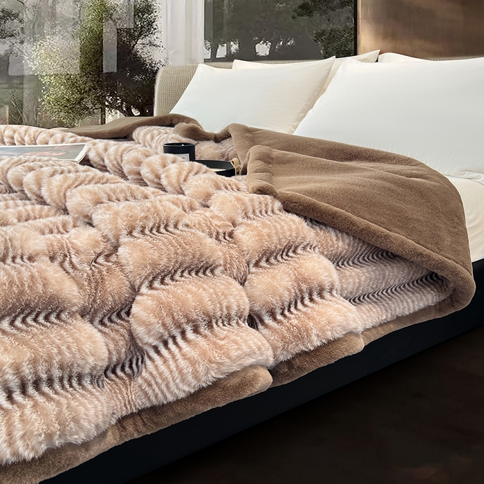 91家纺网 家纺一手货源 找家纺 凯轩毛毯网销专供 2025新款婚庆仿皮草彩波纹艺术毯毛毯毯子-彩波纹 彩波纹-咖啡棕